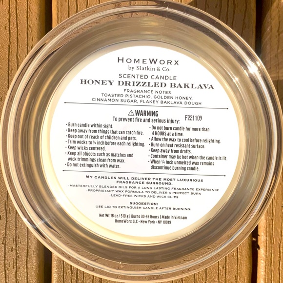 🆕HARRY SLATKIN HOMEWORX HONEY DRIZZLED BAKLAVA 4 WICK, 18oz CANDLE—NWTS! - Picture 3 of 5